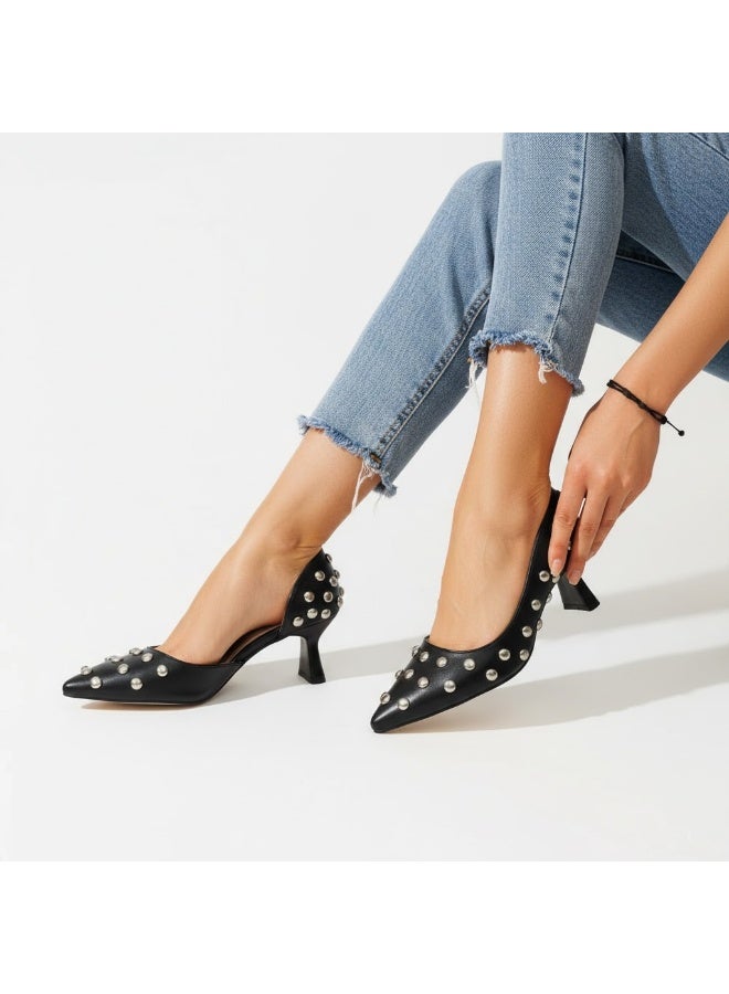 لايف ستيلاش  أحذية بكعب متوسط جلدية أنيقة GZ-900 - أسود - Image 1